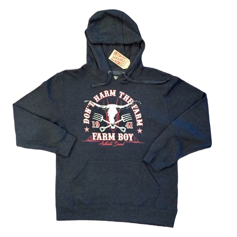 Mens Farm Boy Brand Dont Harm The Farm Charcoal Long Sleeve Hoodie Large